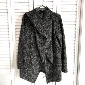 Willi Smith Wool Black Asymmetrical Drape Cardigan Knit Cowl Neck Blazer (Large)